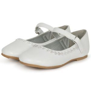 Little Girls Round Toe Rhinestone Mary Jane Rhinestone Ballet Flat - White PU